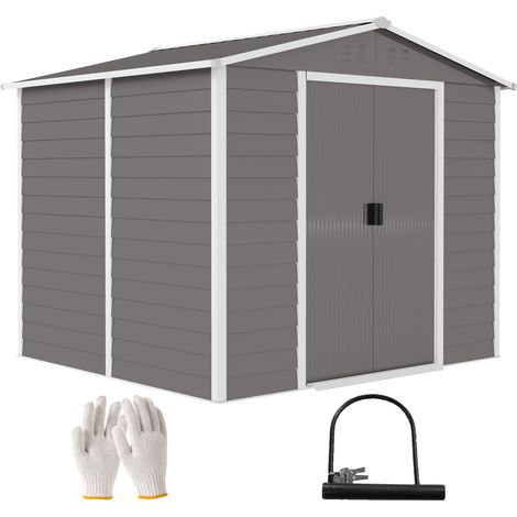 Cabane de rangement aus métal, wetterfest & rostfrei, abschließbar, 2,40 x 2,06 x 1,98 m, Hellgrau