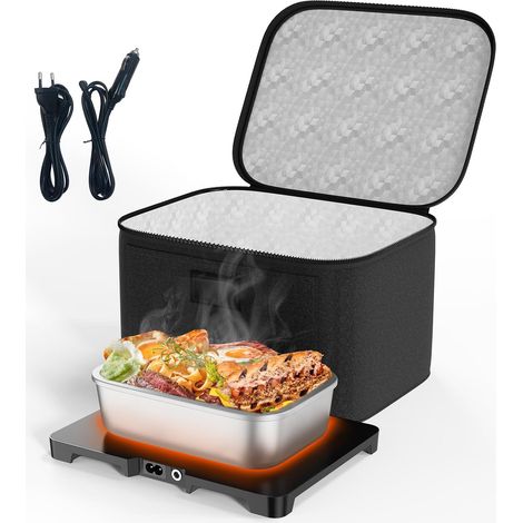 Gamelle Chauffante Electrique - Lunch Box 3-en-1 Portable, 1.7L 80W Chauffage Rapide Boîte Repas, 12V/24V/220V pour Voiture, Bureau et Voyage, Avec Sac, Noir (1/5)
