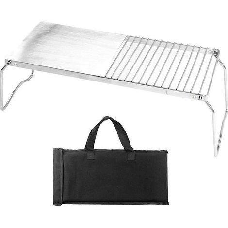 Grill pliant portable avec poignée, barbecue d'extérieur en acier inoxydable, ustensiles de cuisine, plaque de cuisson en fonte à double usage