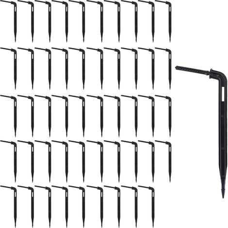 Drip Watering Drippers Elbow 4/7 mm Stakes 10 cm Drip Irrigation Emitters Garden Irrigation System 50 Pieces Black (1/5)