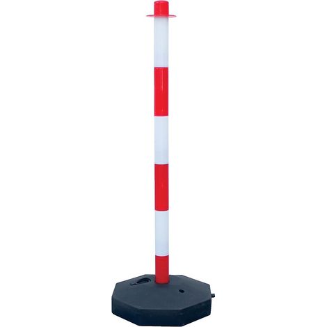Poteaux économiques Ø 40mm en plastique avec base à lester de 29x29cm hauteur 85cm coloris rouge, blanc et noir lot de 2 - VISO (1/5)