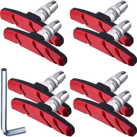 4 pares de pastillas de freno de goma V-brake, silenciosas, aptas para bicicletas de montaña y urbanas, incluyen llave, color azul (1/5)