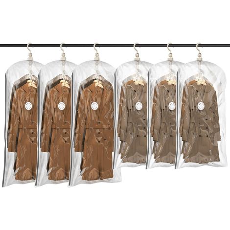 TAILI Hängende Vakuumbeutel, platzsparende Beutel, Vakuumierbeutel für Kleidung, Anzüge und Jacken, Kleiderschrank-Organizer und Aufbewahrung (3 lange, 3 kurze) Transparent (1/5)