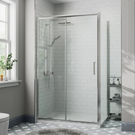 1200 x 800mm Sliding Shower Door & Side Panel Enclosure 8mm Framed Tray & Waste (1/5)