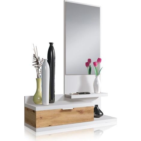 Mueble de recibidor Fiord Blanco Artik (Blanco Mate) - Roble Nodi (ancho) x 116cm (alto) (1/5)