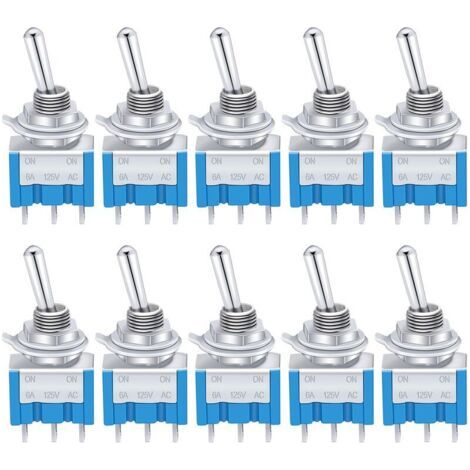 10 pezzi Mini interruttore a levetta blu ON/OFF 3 terminali 2 posizioni SPDT Interruttore a bilanciere in metallo AC 125V 6A per auto camion barca MTS-102