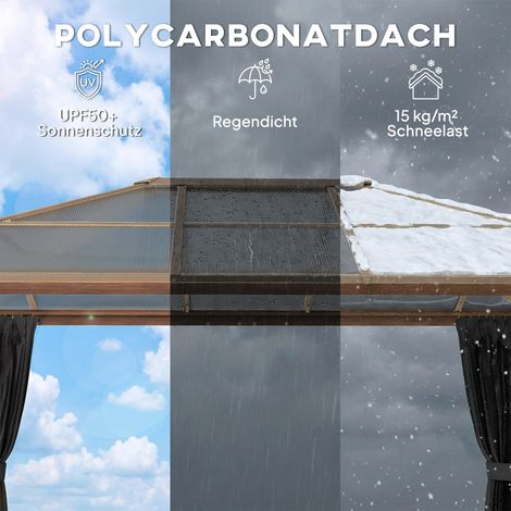 Abri de jardin aluminium 4x3 m, toit polycarbonate, moustiquaire 6 mm, 4 panneaux latéraux, aspect bois naturel