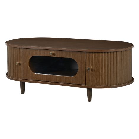 Table basse noyer 100×50×36cm, 1 tiroir porte enroulable 4 pieds (1/5)