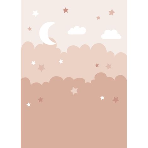 papier peint panoramique nuages et étoiles rose terracotta  - ESTAhome (1/5)