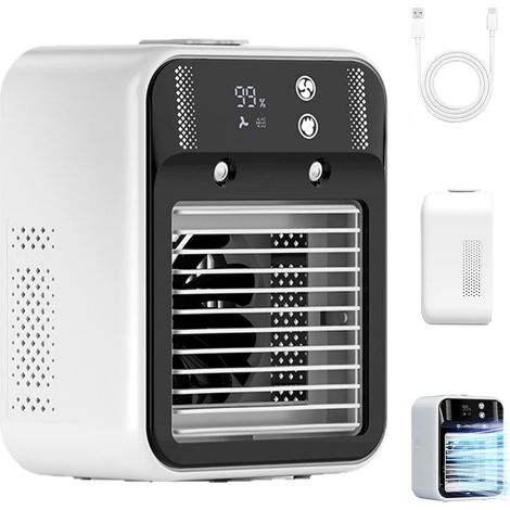 Mini Portable Air Conditioner Cooler Humidifier, Air Conditioner Portable with 2 Wind Speeds & Cool Mists, Rechargeable Car Ac for Home Camping Car Office Rv (1/5)