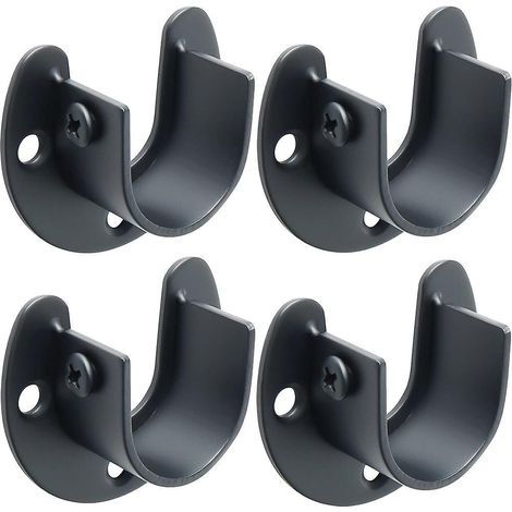 support De Tringle  Rideaux Douilles En Forme De U Support Tringle Penderie Extrmit De Tige De Penderie Pour Rideau Ou Armoire, Noir Mat En Acier (1/5)