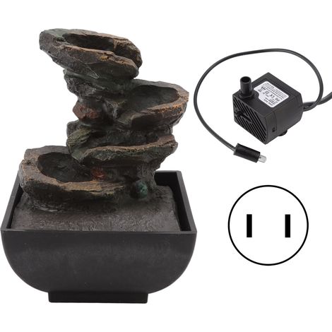 Fontaine de table en résine durable, 4 niveaux avec lumière LED, chute d'eau apaisante pour bureau maison hôtel, prise US 110V