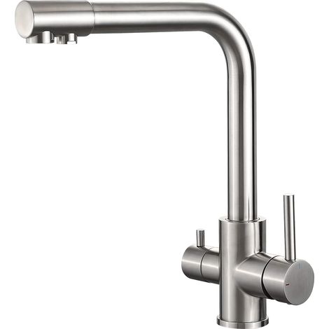 APEX Robinet de cuisine avec filtre à eau 3 voies, mitigeur d'évier en laiton chromé, bec pivotant, eau chaude, eau froide et filtre (1/5)