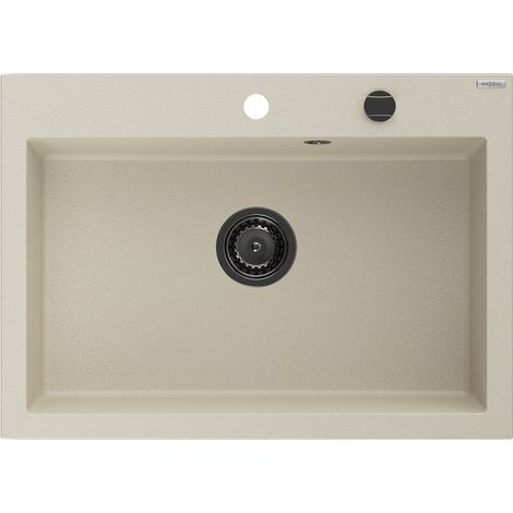 Mexen Elix Granitspüle 1-Beckig 700 x 500 mm, Beige, Schwarzer Siphon - 6526701005-69-B