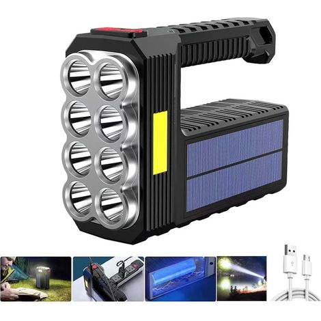 Lampe torche portable solaire 8LED COB lampe de recherche étanche IP44 rechargeable USB éclairage longue portée extérieur camping (1/5)