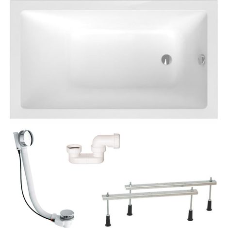 Aurum 150x80 cm vasca da bagno rettangolare in acrilico, sinistra e destra, con piedini + scarico + sifone, bianco (SATVAUR150-S