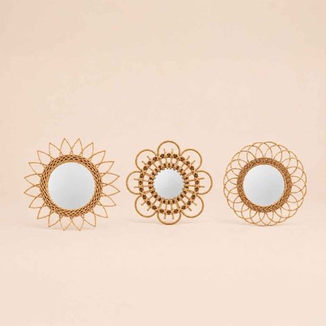 Set de 3 miroirs en rotin 30cm (1/5)