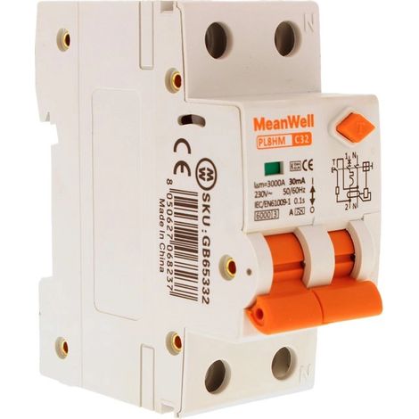 RCBO Doppia Leva, Interruttore Magnetotermico Differenziale Tipo A Curva C 1P+N 2M 6000A 30mA AC 230V IP20 IEC61009-1 PL8HM, Corrente Disponibili 6A 10A 16A 20A 25A 32A (C32A) (1/5)