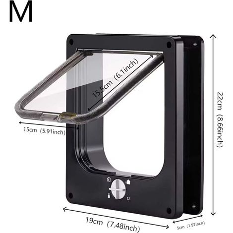 Chatière, chatière étanche avec verrouillage rotatif à quatre voies, adaptée aux chats, petits chiens, facile à installer et à utiliser, version améliorée, noire
