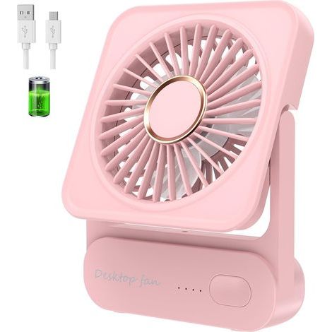 Tischventilator, wiederaufladbar, 4000 mAh (12 Stunden Akkulaufzeit), leiser Mini-Ventilator mit 3 Geschwindigkeitsstufen, 135° neigbar, leistungsstark und vibrationsfrei, USB-Ventilator für Zuhause/B (1/5)