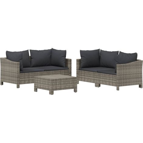 vidaXL 5 Piece Garden Lounge Set with Cushions Grey Poly Rattan (1/5)