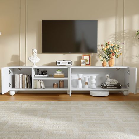 Mueble TV 200x40x44 cm de tablero blanco, 3 puertas y hueco abierto, para salones modernos – MEUBLIV (1/5)