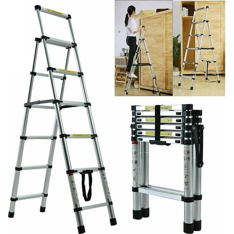 Multi-Purpose Folding Ladder 2M/2.3M, Folding Step Ladder Aluminum Ladder Multi-Position 6/7 Steps Adjustable A-Frame Stepladder with Handrails & Safety Lock (1/5)