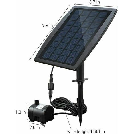 Pompe à eau solaire sans balais pour bassin, idéale pour les fontaines, avec panneau solaire 9V 2,5W offrant un débit de 200L / H.-LARGEIGHT