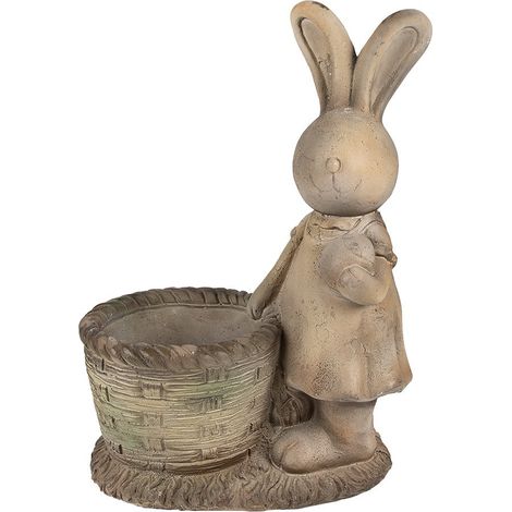 Lapin Décoratif avec Porte-Pot de Fleurs 49 cm en Magnésium MGO Marron et Beige pour Jardin et Salon - PANGIVO