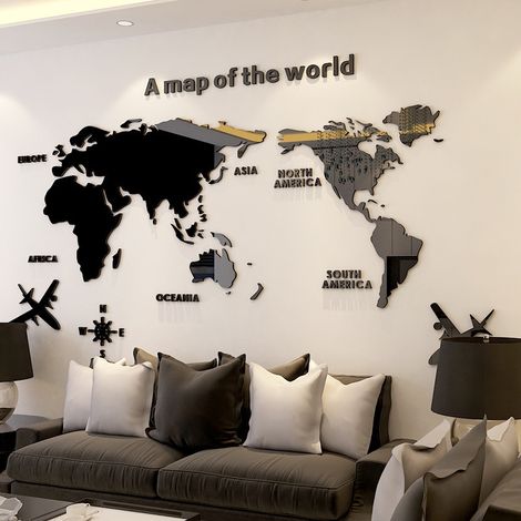 Sticker mural 3D acrylique effet relief, décoration salon fond TV M70-Map, autocollant créatif design moderne (1/3)