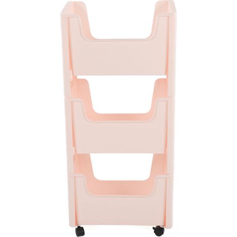 Chariot de rangement mobile grande capacité, épais, avec roulettes verrouillables, pour livres, jouets, flacons d'épices, 3 niveaux, rose (1/5)