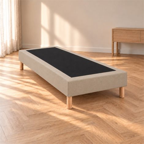 Sommier tapissier déco 90x200 cm Beige - Hauteur 35 cm - Caisse 20 cm - Pieds inclus (1/5)