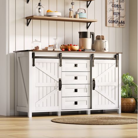 buffet rangement 137 cm portes coulissantes MDF blanc OKMYHOME (1/5)