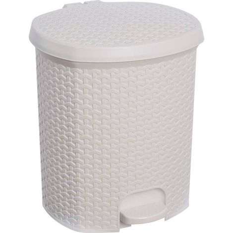 Cubo de basura / papelera polivalente, con tapa, diseño rattán, capacidad 21L, tamaño 33,5x34,5x39,2 color blanco nórdico