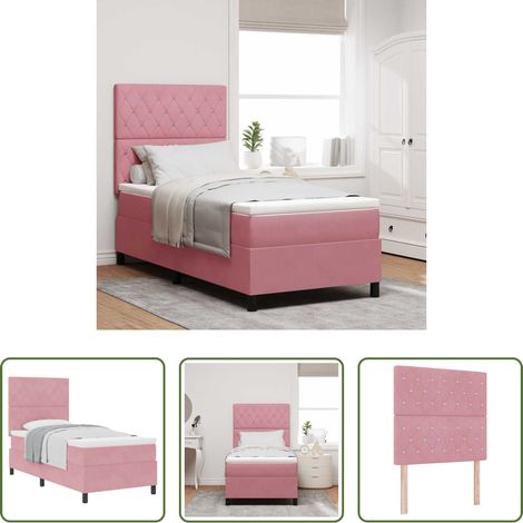 vidaXL Lit à têtière réglable - Lit à ressorts avec matelas Rose 90 x 190 cm Velours (1/5)
