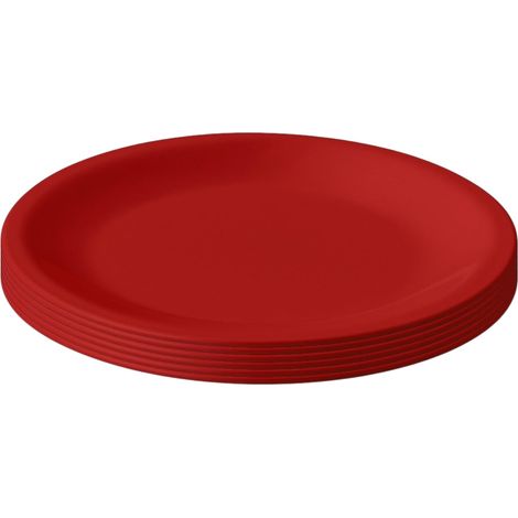 Lot de 6 assiettes en plastique rouge, Ø 23,5 cm, plates, incassables, réutilisables, passent au micro-ondes et au lave-vaisselle, sans BPA, camping, pique-nique, fête (1/5)