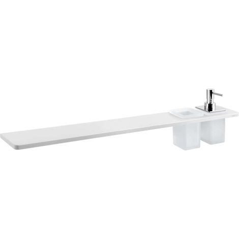 Sapho Abeline - Mensola con dispenser e bicchieri, 80 cm, bianco opaco/cromo AE802-0101-02 (1/3)