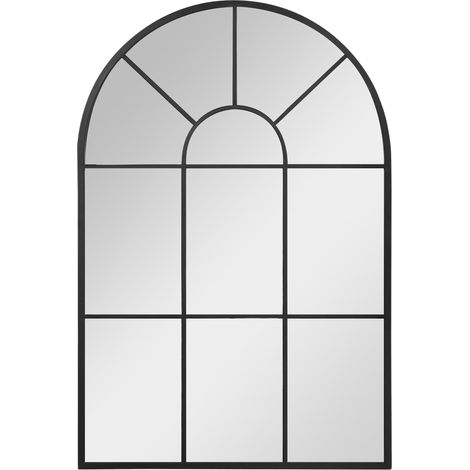 Miroir mural fenêtre arqué 91 x 60 cm en métal noir, grand miroir décoratif pour salon, chambre ou entrée, effet lumière et profondeur – CHICFURN (1/5)