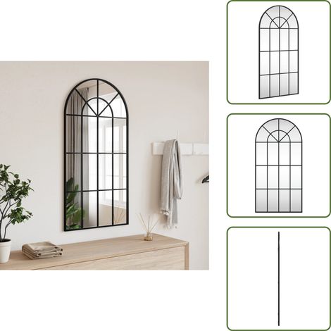 The Living Store Wandspiegel Schwarz 50x100 cm Gewölbt Eisen - Wandspiegel - Schwarzer Spiegel - Badezimmerspiegel - Wohnzimmerspiegel - Schlafzimmerspiegel (1/5)