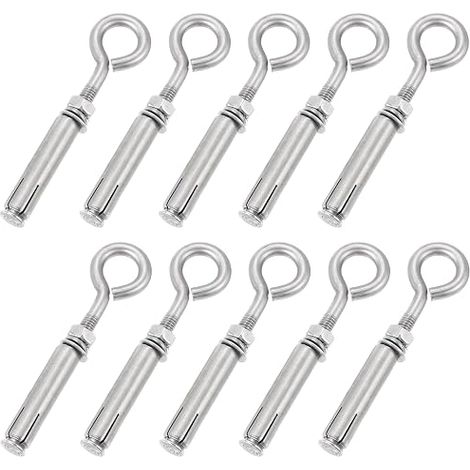 QUARKZMAN 10pcs M6 304 Inox Acier Expansion Boulon Œil, Fermé Crochet Expansion Vis Béton Boulon Œil pour Mur Plafond Béton Maçonnerie (1/5)