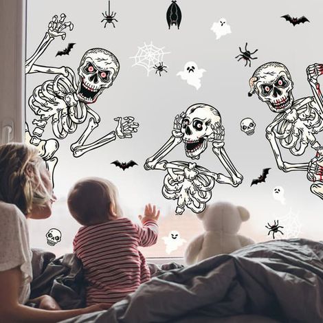Grands autocollants de fenêtre pour Halloween, décorations de fenêtre pour Halloween, murs vitrés, autocollant crâne d'Halloween 63 (1/5)