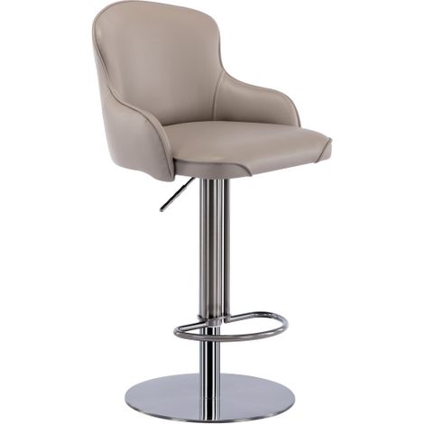 Tabouret de bar en acier inoxydable avec finition titane gris — tabouret de bar moderne en cuir avec dossier réglable en hauteur et pivotant adapté aux comptoirs de cuisine et aux espaces repas. (1/5)
