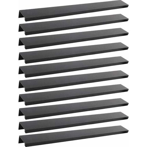 Lot de 10 Poignée Noir Poignée de Meuble Noir- Poignée Invisible Poignee de Meuble Cuisine Noir Poignée Meuble Noir Mat en Alliage d'Aluminium Entraxe 200mm (1/4)