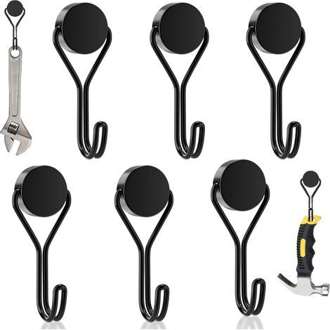 Magnethaken, 6er-Pack, drehbare Magnethaken, 16 mm Magnethaken, für Grills, Küchen, Spinde, Büros, Kühlschränke, Schwarz