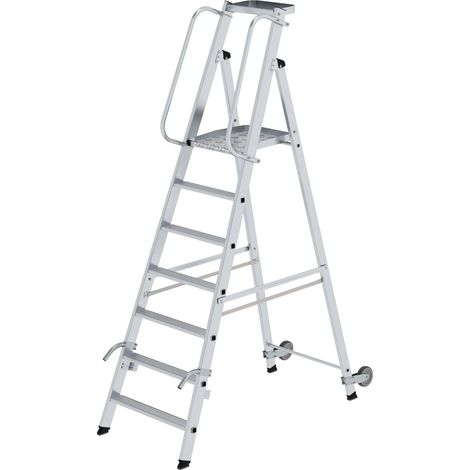 MUNK Aluminium-Stehleiter mit Rollen und Griff 7 Stufen (1/3)