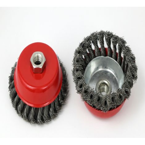 Brosse coupelle acier 100 mm fils torsades montage M10 (1/5)