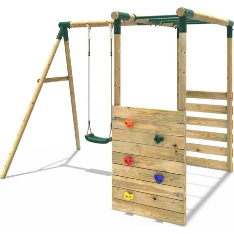 Rebo Wooden Children's Garden Swing Set with Monkey Bars - Single Swing - Solar Green (1/5)