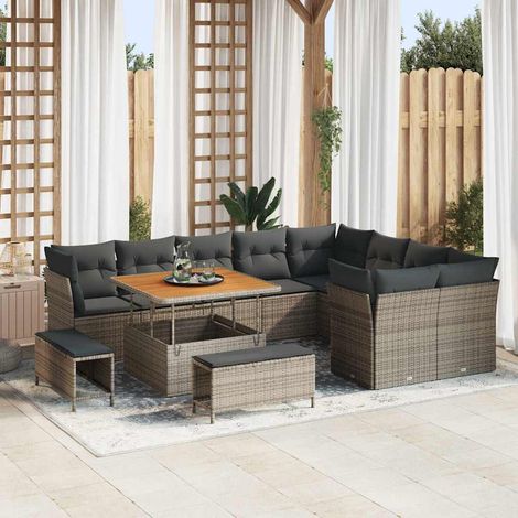 Garten-Sofa-Set 12 pcs Grau Poly-Rattan vidaXL (1/5)