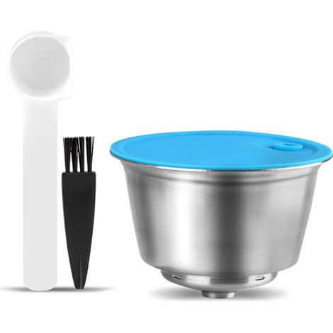 Capsules de café réutilisables Gusto en acier inoxydable, écologiques et rechargeables, avec brosse et cuillère. (1/4)