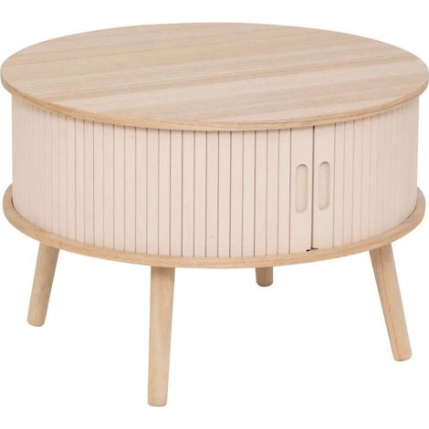 Atmosphera – Table basse fixe 60cm beige – 2 portes coulissantes en MDF – Finition mate placage bois frêne et pin – Design moderne (1/5)